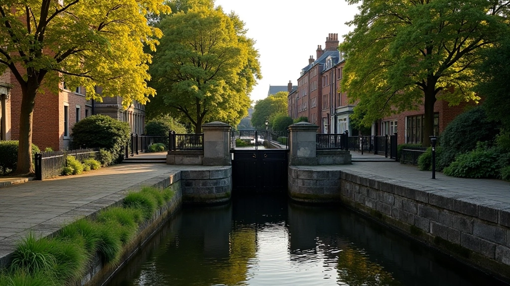 Historic lock gates and stone architecture along the Grand Canal showing the canal's heritage and engineering